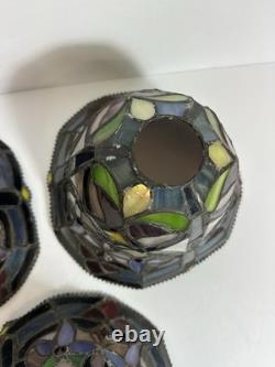 Tiffany-Style Hyacinth Lamp Shades Stained Glass Vtg Floral Mosaic Set Of 3