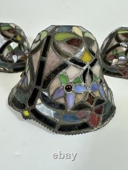 Tiffany-Style Hyacinth Lamp Shades Stained Glass Vtg Floral Mosaic Set Of 3