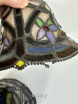 Tiffany-Style Hyacinth Lamp Shades Stained Glass Vtg Floral Mosaic Set Of 3