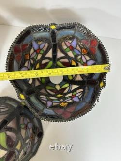 Tiffany-Style Hyacinth Lamp Shades Stained Glass Vtg Floral Mosaic Set Of 3
