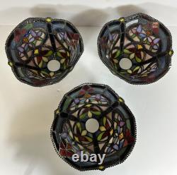 Tiffany-Style Hyacinth Lamp Shades Stained Glass Vtg Floral Mosaic Set Of 3