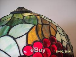 Tiffany Style Large Vintage Stained Glass Red Grape & Leaf Design