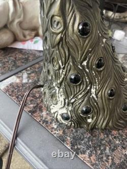 Tiffany Style Peacock Lamp Stained Glass Shade Jeweled Tail Vintage READ