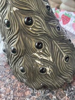 Tiffany Style Peacock Lamp Stained Glass Shade Jeweled Tail Vintage READ