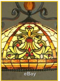 Tiffany Style Pendant Light Glass Stained Hanging Lampshade Handcrafted Vintage
