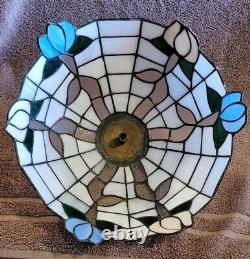 Tiffany Style Stained Glass Lamp Shade Purple Floral 12 Inch Diameter Vintage