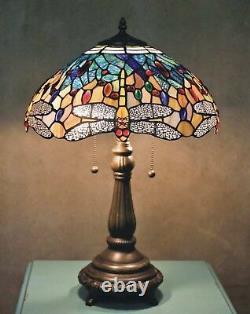 Tiffany Style Table Lamp Stained Glass Vintage Nightstand Desk Office Dragonfly