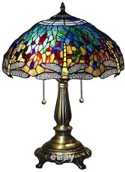 Tiffany Style Table Lamp Stained Glass Vintage Nightstand Desk Office Dragonfly