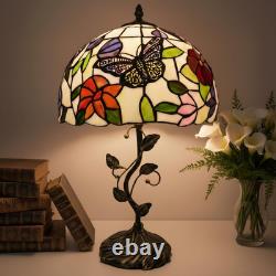Tiffany Table Lamp, 12 Butterfly Flower Handmade Stained Glass Lamp Shade, Vint
