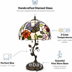 Tiffany Table Lamp, 12 Butterfly Flower Handmade Stained Glass Lamp Shade, Vint