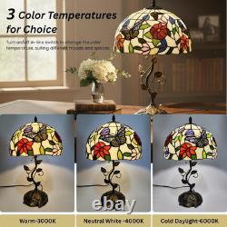 Tiffany Table Lamp, 12 Butterfly Flower Handmade Stained Glass Lamp Shade, Vint