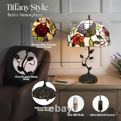 Tiffany Table Lamp, 12 Butterfly Flower Handmade Stained Glass Lamp Shade, Vint