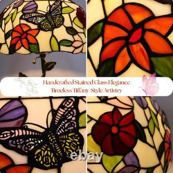 Tiffany Table Lamp, 12 Butterfly Flower Handmade Stained Glass Lamp Shade, Vint