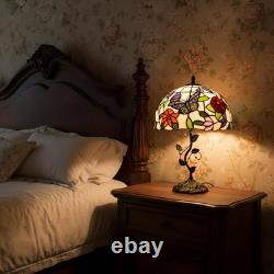 Tiffany Table Lamp, 12 Butterfly Flower Handmade Stained Glass Lamp Shade, Vint