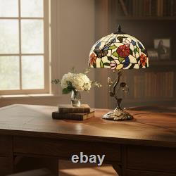 Tiffany Table Lamp, 12 Butterfly Flower Handmade Stained Glass Lamp Shade, Vint