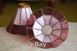 Tiffany style stained glass lamp pair, petite, VTG, Shades of Violet, Nice