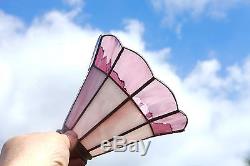Tiffany style stained glass lamp pair, petite, VTG, Shades of Violet, Nice