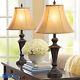 Traditional Table Lamp Set 2 Vintage Desk Lamps Pair Shades Nightstand Light