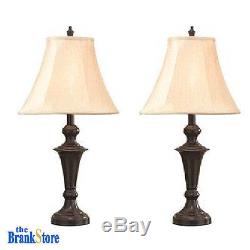 Traditional Table Lamp Set 2 Vintage Desk Lamps Pair Shades Nightstand Light