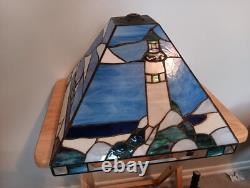 Triangular Vintage Stain Glass Shade Light House Sail Boat Blue White Green Tan