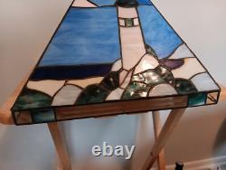 Triangular Vintage Stain Glass Shade Light House Sail Boat Blue White Green Tan