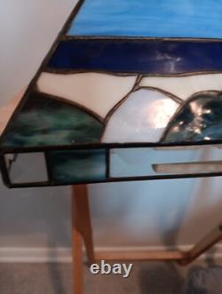 Triangular Vintage Stain Glass Shade Light House Sail Boat Blue White Green Tan