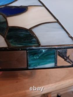 Triangular Vintage Stain Glass Shade Light House Sail Boat Blue White Green Tan