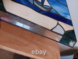 Triangular Vintage Stain Glass Shade Light House Sail Boat Blue White Green Tan