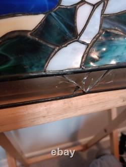 Triangular Vintage Stain Glass Shade Light House Sail Boat Blue White Green Tan