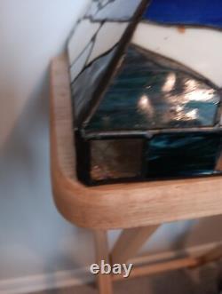 Triangular Vintage Stain Glass Shade Light House Sail Boat Blue White Green Tan