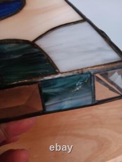 Triangular Vintage Stain Glass Shade Light House Sail Boat Blue White Green Tan