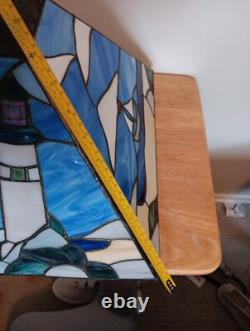 Triangular Vintage Stain Glass Shade Light House Sail Boat Blue White Green Tan