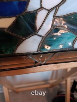 Triangular Vintage Stain Glass Shade Light House Sail Boat Blue White Green Tan