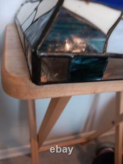 Triangular Vintage Stain Glass Shade Light House Sail Boat Blue White Green Tan