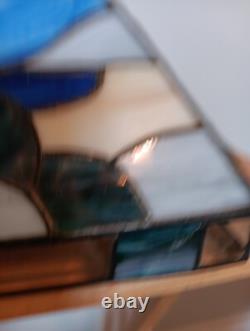 Triangular Vintage Stain Glass Shade Light House Sail Boat Blue White Green Tan