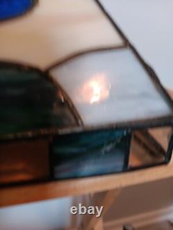 Triangular Vintage Stain Glass Shade Light House Sail Boat Blue White Green Tan