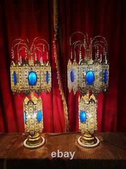 Turkish Lamps MOROCCAN LAMP shade CRYSTAL COBALT GLASS MARBLE 36 Vintage