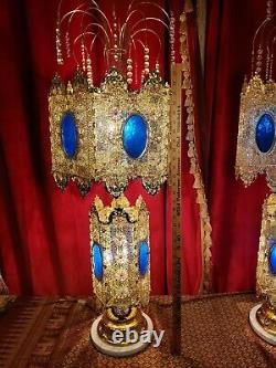 Turkish Lamps MOROCCAN LAMP shade CRYSTAL COBALT GLASS MARBLE 36 Vintage