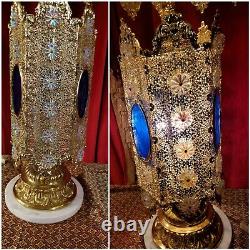 Turkish Lamps MOROCCAN LAMP shade CRYSTAL COBALT GLASS MARBLE 36 Vintage