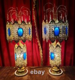 Turkish Lamps MOROCCAN LAMP shade CRYSTAL COBALT GLASS MARBLE 36 Vintage