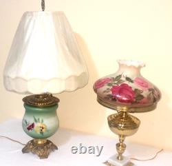 Two (2) Antique Porcelain & Brass Hand Painted Victorian Lamps 2 Lamps=1 Price