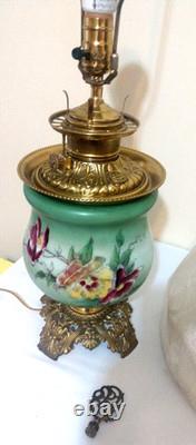 Two (2) Antique Porcelain & Brass Hand Painted Victorian Lamps 2 Lamps=1 Price