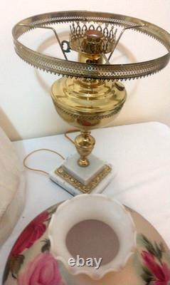 Two (2) Antique Porcelain & Brass Hand Painted Victorian Lamps 2 Lamps=1 Price