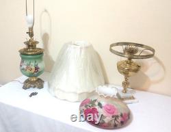 Two (2) Antique Porcelain & Brass Hand Painted Victorian Lamps 2 Lamps=1 Price