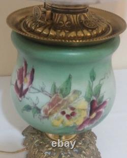 Two (2) Antique Porcelain & Brass Hand Painted Victorian Lamps 2 Lamps=1 Price