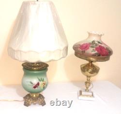 Two (2) Antique Porcelain & Brass Hand Painted Victorian Lamps 2 Lamps=1 Price
