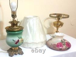 Two (2) Antique Porcelain & Brass Hand Painted Victorian Lamps 2 Lamps=1 Price