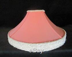 Two Vintage Reglor Deco Lamp Shades New Salmon Fabric Original Frames White Trim