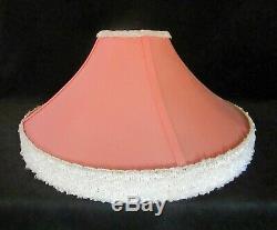 Two Vintage Reglor Deco Lamp Shades New Salmon Fabric Original Frames White Trim