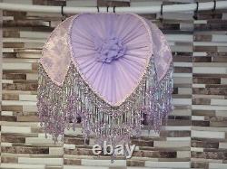 Unique Vintage Lamp Shade Purple Pink Lace Beads Tassles Victorian Style 18tall